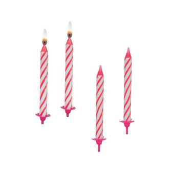 Klassische Geburtstagskerzen mit Halterung 12er Pack-fuchsia