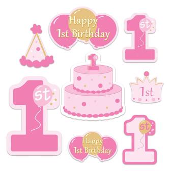 Wanddeko "First Birthday" 8-tlg.-rosa