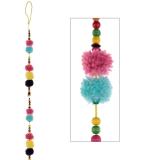 Bunte Pom-Pom Girlande mit Holzperlen 138 cm